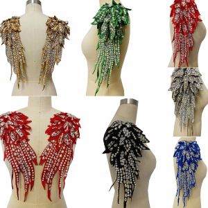 Hand Sewn Multi-Colored Rhinestone Lace Embellishments Luxury Diamond Decorations for Clothing Shoulder Pads in White Red Blue