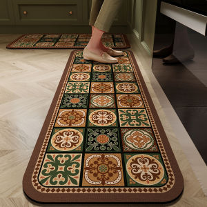 Luxurious Retro Kitchen Floor Mat Long Strip Strong Absorption Water Oil Resistant Easy Clean Silicon Dinosaur Pattern Carpet