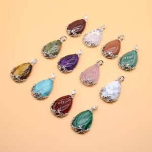Natural Stone Pendants Reiki Healing Polished Amethyst Pink Crystal for Trendy Jewelry Making Diy Women Necklace Earrings