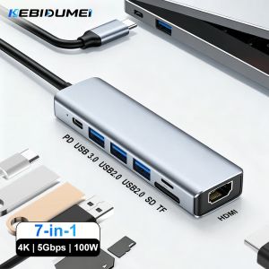 KEBIDUMEI USB C HUB 7 Ports Type C to SD TF Card Reader USB 3.0 HDMI 100W Docking Station USB Splitter For Laptop MacBook Pro
