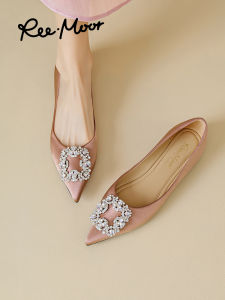 Reemoor | Autumn New Rhinestone Buckle Soft Sole Pointed Toe Flat Shoes