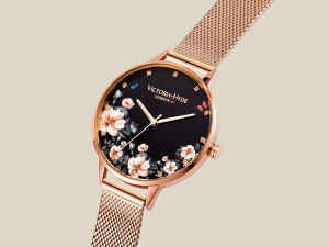 NAึฏงนาฬิกา London ของ VICTORIA HYDE สำหรับผู้หญิงทองคำ สีกุหลาบ รูปประกอบกลมพิมพ์ ลายดอกไม้ แท้ และสเตนเลสสายเหล็ก