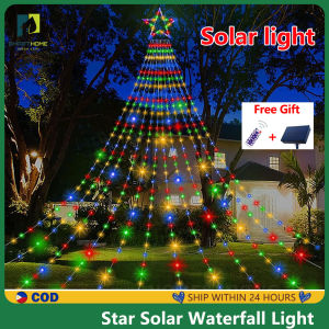 Solar Light Solar Waterfall Light Outdoor Waterproof Tree Lamp Festive Decorations Lights Star String Lights for Holiday Wedding