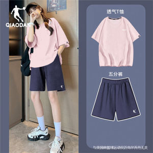  Sports Set Womens Summer New Large Size Couple Short Sleeve T-shirt Five-Quarter Pants Shorts Two-Piece Set Sportswear