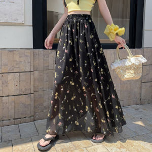 DAIXIANGFEIZI | Chân Váy Chiffon Hoa Văn Mùa Hè A-Line Xếp Ly
