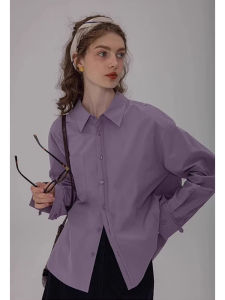 Classic Dopaamine Purple Womens Shirt Casual Long Sleeve Commute Style French Vintage Autumn Winter New Arrival Polo Collar