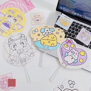 [mycupatea] Childrens diy handmade gifts graffiti cartoon fan creative kindergarten small gifts birthday prizes / 儿童diy手工礼物涂鸦卡通扇子创意幼儿园小礼品生日奖品