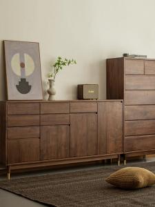 Nordic Simple Solid Wood Chest of Drawers Sundries Entrance Cabinet Black Walnut Bedroom Locker Living Room Drawer Storage Cabinet