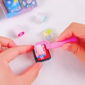 TAIYO Kuromi Sanrio Roller Stamp Set Cap Cute Pola Karakter Figure Stampel Hias Kerajinan Mainan