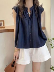 2024 Summer New Arrival Minimalist Ruched Flying Sleeves Shirt Womens Western Style All-Matching Sweet Korean Style Blouse