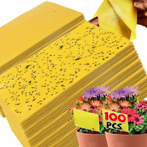 Dizoey 100PCS Strong Sticky Insect Trap Double-sided Fruit Fly Traps Bugs Yellow Sticky Board Plant Flower Pest Control Catcher Insect Killer