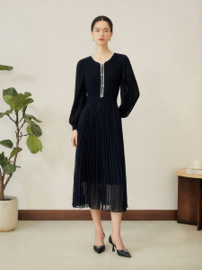 Elegant Knit and Chiffon Pleated Faux-layer Dress