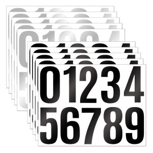 4 Inch Large Reflective Digital Sticker Glossy Metal Silver Black Self Adhesive for Mailbox Address Item ID Number