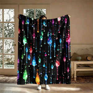 Black Colorful DropletsFlannel Blanket Warm Soft Halloween Christmas Couch Warm Cozy Decorative Decor Gift for All Season