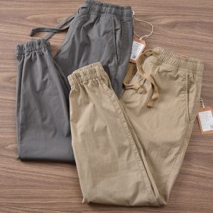 Pure Cotton Work Trousers for Men Dirt Resistant Summer Workwear Casual Pants Comfortable Fit Nine-Piece Pants No Ironing Required