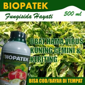 BIOPATEK 500 ML - Obat Hama Virus Kuning Gemini Cabe Obat Virus Hama Kuning Gemini Terbaik dan Layu Daun Pupuk Semprot Virus Kuning Gemini Terbaik Obat Kocor Virus Kuning Gemini Terbaik Untuk Semua Tanaman Isi 500 ML 100% ORIGINAL