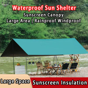 Waterproof Sun Shelter Outdoor Camping Tarp Canopy Shelter Tent Tarp Beach Picnic Shade Canopy Anti-UV Sun Shelter Waterproof Outdoor Picnic Flysheet Camping 露营天幕