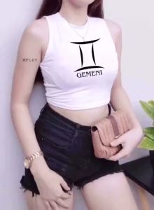 Women’s Trendy Fitted Crop Top with Cute Zodiac Print - Crop Top Womenswear