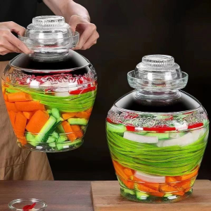 Glass kimchi container Pickle Jars  kitchen canisters jarsThickened  Kitchen Large Airtight Can glass fermentation jar with cover1.5Kg/ 5Kg/ 7.5Kg