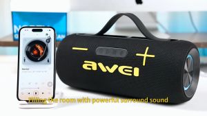 Awei KA10 Wireless Speaker RGB Outdoor Speaker TWS Bass 60W Power Awei Bluetooth Speaker Portable Speaker Karaoke Mic