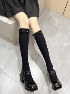 Early Autumn New Arrival Niche Design with Diamond Mid-Calf Length Loose Socks Calf Socks Black Pure Cotton Knee Length Preppy Style Stockings