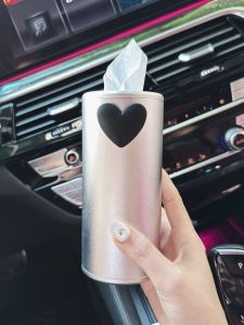 Elegant round Car-Use Tissue Box Creative Cute Female Driver Car Accessory Metal Vehicle Tissue Holder Seat Placement