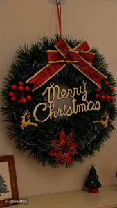 Christmas Wreath Door Decoration Nature Artificial Pine Hanging Wreath Ornaments for Home Wall Fireplace Holiday Nature Christmas Decor Indoor Outdoor Supplies