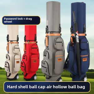 PGM Hard Shell Golf Bag Mens Travel Suitcase with Drag Wheel Password Lock Multi-Function Golf Club Bag for Air Transport