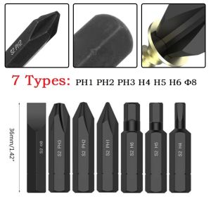 【FURONGHUA】3/7PCS Cross Impact Screwdriver Bits Kit Strong Magnetic Hex PH1-H6 For Impact Driver Set Durable 36/80mm