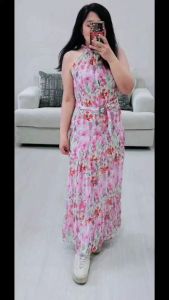 Dress Maxi Wanita Tanpa Lengan Murah (TYD60 Halter Pink Floral)