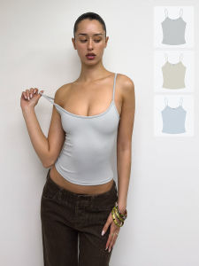 New Color Baby Blue Strap Vest Tight Base Shirt Womens Fashion Summer Top Polyester Nylon Blend Short Length Crew Neck