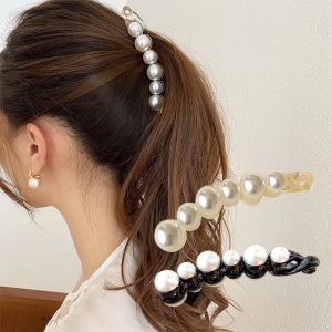 Korean Temperament Banana Clip Vertical Clip Ponytail Hair Clip Pearl Acrylic Hair Clip Large Hair Accessories Back Head Hair