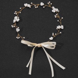 Girls White And Golden Flowers With Wedding Party Headdress Brides Hair Accessories Headdress Female Sweet And Lovely Headdres