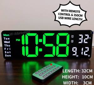 (6629) LARGE Digital Remote Control with COUNTDOWN & TIMER with Alarm Clock (GREEN/White)