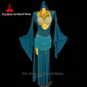 Bộ Trang Phục Múa Bụng Nữ 3 Món Với Áo Choàng Tua Rua Áo Ngực Đính Đá AB Và Khăn Trùm Đầu Trang Phục Múa Shaabi Balady Saidy Gợi Cảm