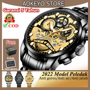 AOKEYO 4088 Jam Tangan Pria Dewasa 2023 Keren Anti Air Jam Tangan Cowok Luxury Stainless Steel（Free BOX+Kartu Garansi）