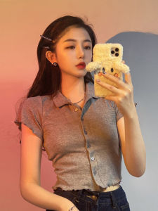 Short Sleeve Polo Neck T-Shirt Womens Slim Fit Summer Fashionable Top Short Style in 2025 New Arrival Body Shaping Trendy