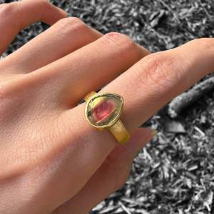 Natural | Genuine | Loveau Jewel | Premium Sliced Watermelon Tourmaline Ring | S925 Gold Plated | Adjustable | Tourmaline