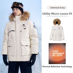 CAMEL | Down Jacket With Fur Collar Medium-Long Parka Thickened