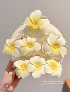 Yellow White Flower Cross Hair Clip Korea shark pin Bunga Kuning Hawaii Style rambut ponytail hair clips accessories