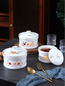 Ceramic Soup Bowl with Lid for Hotel And Club Seafood Soup Dish Porcelain Alcohol Candle Heating Single Wing Bowl Stove