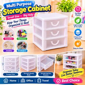 Multi-Purpose 3-Layer Plastic Storage Cabinet with 3 Spacious Pull-Out Drawer Compact Organizer Box for Cosmetics Jewelry Stationery Hair Accessories Small Items Home Office 4