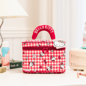 Sanrio | Large-capacity portable storage bag cute plaid Sanrio Kitty makeup bag durable canvas makeup storage bag