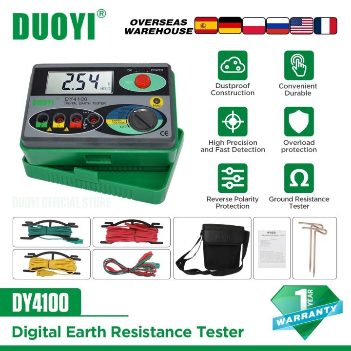 DY4100 Erdungswiderstandsmessgerät – Digitales Widerstandsmessgerät Mit LCD, Für Erdung & Schleifenwiderstand, Mit Tasche & Zubehör, Für Elektro- & Sicherheitstests DY4100 Erdungswiderstands-Tester DY4100 Erdungswiderstandsmessgerät – Digitales Widerstandsmessgerät Mit LCD, Für Erdung & Schleifenwiderstand, Mit Tasche & Zubehör, Für Elektro- & Sicherheitstests DY4100 Erdungswiderstands-Tester