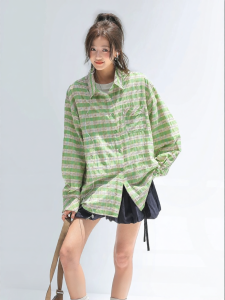 CHANT2nd | Autumn New Style Green Check Shirt Loose Cotton