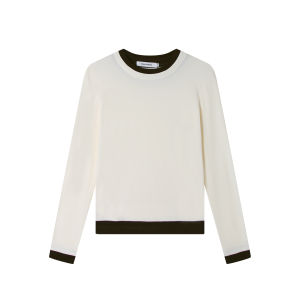 Sweetknit Early Autumn Casual Color Block Knitted T-Shirt Base Shirt Top Ladies Long Sleeve Knitted Fabric Fake Two-Piece