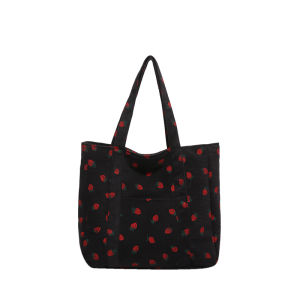 Strawberry Pattern Canvas Tote Bag Commuter Shopping Shoulder Bag Large Capacity Student Class Shopping Bag Modern Neutral Style