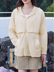 WANGGONGZHU | Princess Style Ice Silk Hooded Sun Protection Jacket Womens Summer Thin Breathable Waist-Cinching Fashionable Casual Top
