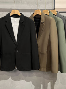 เสื้อสูทผู้ชายลำลองสไตล์เกาหลีสำหรับนักเรียน ฤดูใบไม้ผลิและฤดูใบไม้ร่วง ปกติ แขนยาว คอโปโล สีพื้น ปิดด้วยกระดุมเดียว