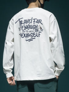 plus Size Mens Cotton T-shirt Autumn Base Shirt Loose Fit Long Sleeve Printed Casual Top for Big Size Men Trendy Streetwear